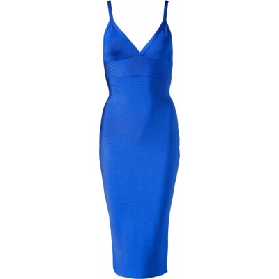 'Jhene' cobalt blue bandage dress with deep V-neck